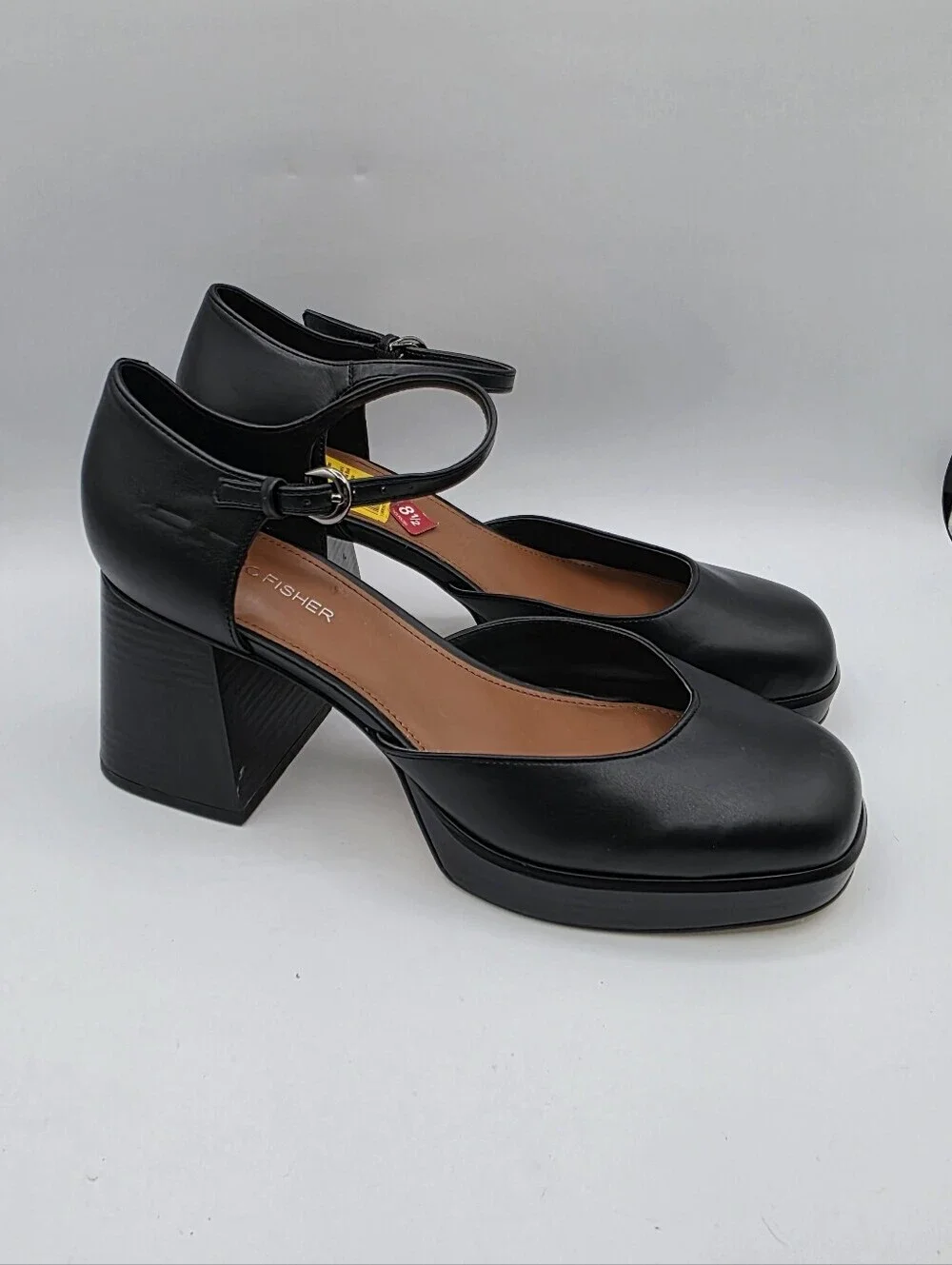 New Women's Faux Patent Leather Ankle Strap Platform Pump Chunky Block High Heel